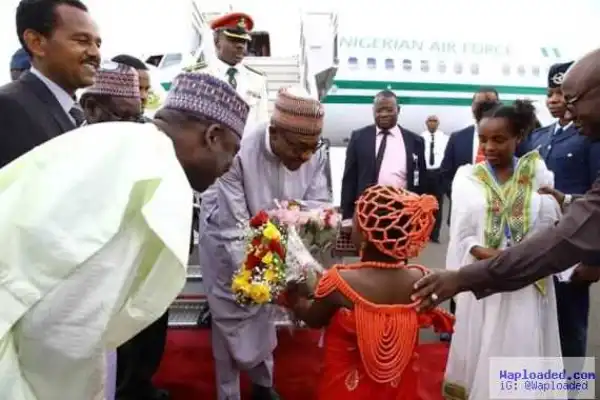 Photos: President Buhari Arrives Addis Ababa For The 26th Summit Of AU